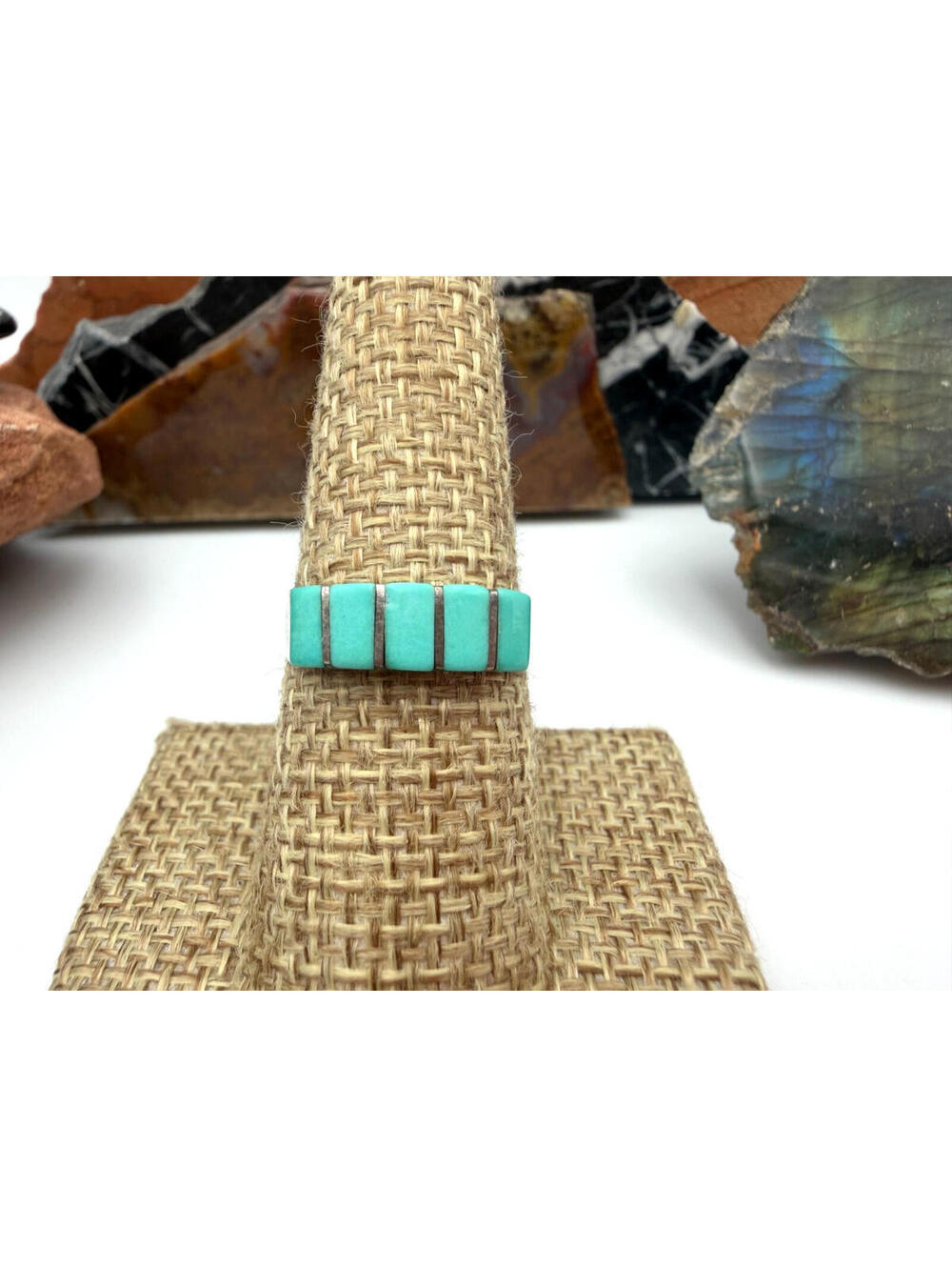 Vintage Native American Sterling Silver Multi Turquoise Stone Inlay Wide Ring